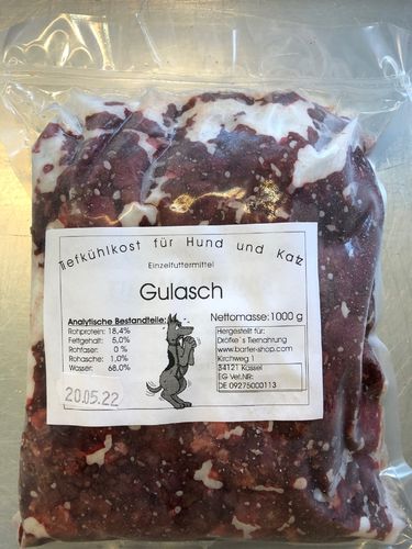 Gulasch - Rindfleisch, 1 kg - gewolft - Siegelrandbeutel